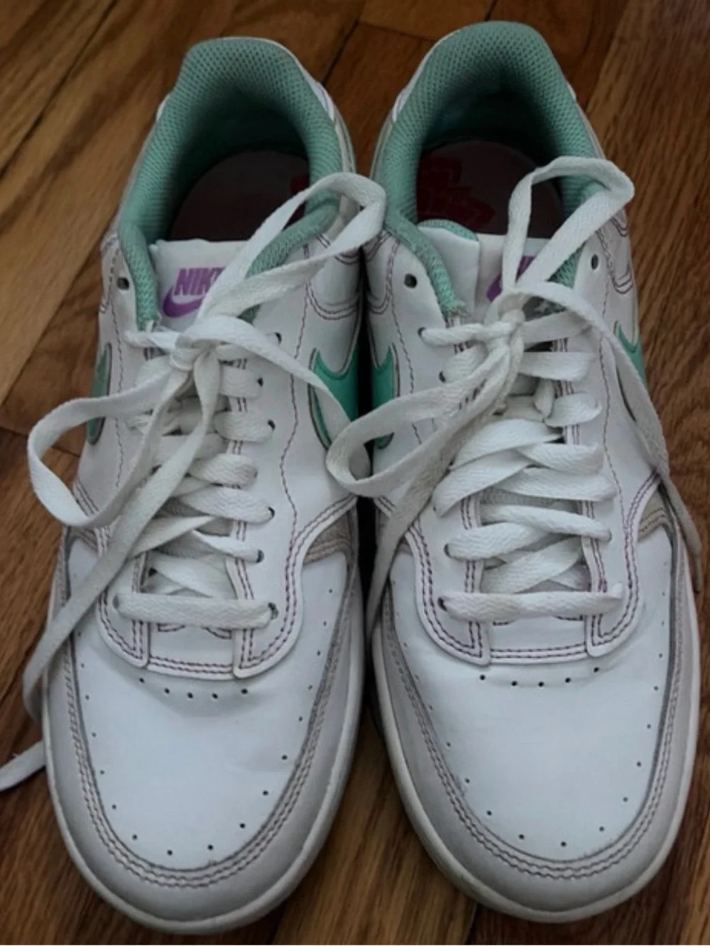 Nike Women's White Sneakers with Mint and Lavender Accents